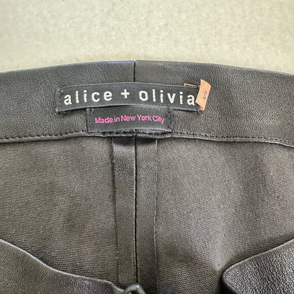 Alice & Olivia 100% Leather Zip Front Black Stretch Skinny Pants Leggings US 2 - Picture 6 of 13